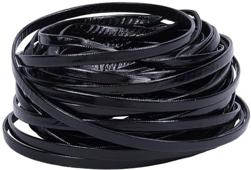 GORGECRAFT 10m Cordon Tressé en Cuir Double Face de 4mm de Large Cordon en Cuir PU Noir Pliable Sangle de Garniture en Cuir Souple et Plat pour Artisanat Ceinture Bracelet Fabrication de Bijoux