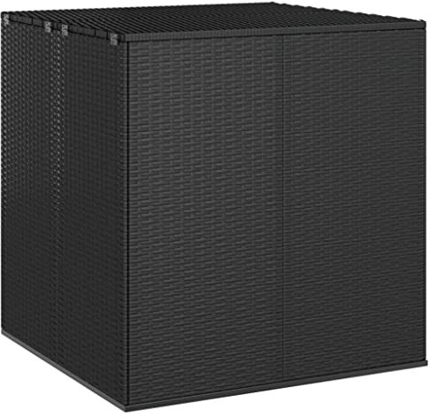 WKIEQACO Outdoor Aufbewahrungsboxen, Garten-Kissenbox, PE-Rattan, 100 x 97,5 x 104 cm, Schwarz