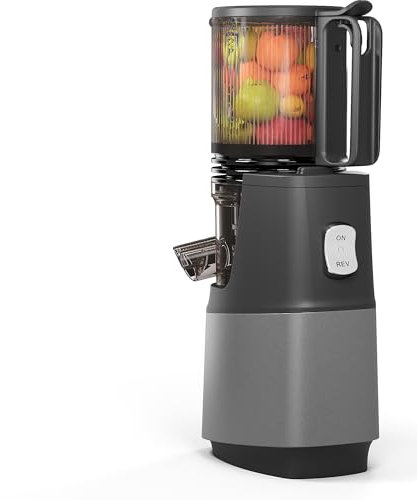 MAISON HUIS Estrattore Frutta e Verdura, Slow Juicer con 13,5cm Extra Grande Contenitore per Frutta e Verdura Intera, Facile da Pulire,Grigio