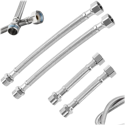 4 Pièces Raccords de Tuyau Flexible, Tuyaux Flexibles 3/8, Rallonge de Tuyau Flexible, Pour Robinet Salle De Bain WC(20 cm/10 cm)