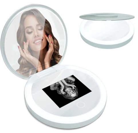 HCAUYNN Spiegel Zum Entfernen Von Sichtbarem Make-Up Und Sonnenschutz, Mit Uv-Kamera Und 3 Helligkeitsstufen, 6,1 cm Display
