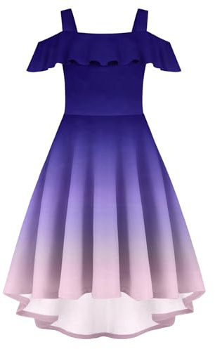 Arshiner Robe pour Fille épaules Dénudées D'été pour Enfant Robe Décontractée Fête Vêtement avec Poche Dégradé Bleu 14-15 Ans