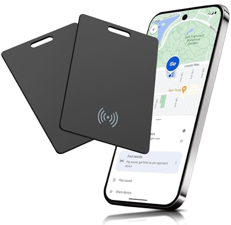 2 unidades de rastreador de billetera para Android, tarjeta de seguimiento inteligente inalámbrica recargable, delgada, compatible con Google Mi dispositivo, aplicación (Android solamente), color