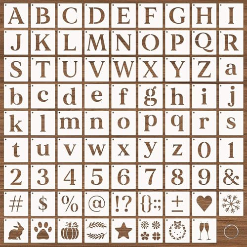 Cyberwork 80 Stück Buchstaben Schablone groß Set, 7 cm Wiederverwendbare schablonen Buchstaben Zahlen Zeichen Schablonen textilgestaltung Alphabetschablone für Holzschilder Malerei DIY und Handwerk