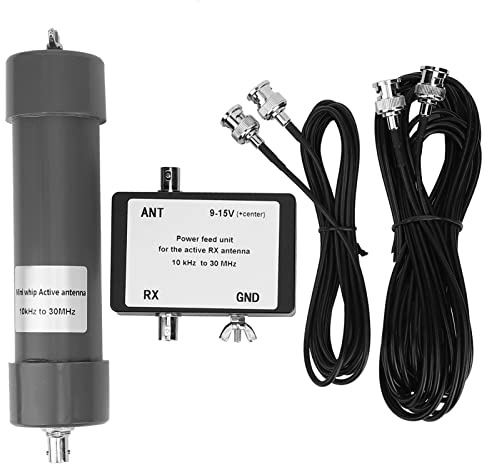 Mini Whip Active Antenna High Performance Portable 10KHz to 30MHz Radio Communication Antenna Kit for Ham Radio Enthusiasts Plastic Black 420g with Power Supply and Cables
