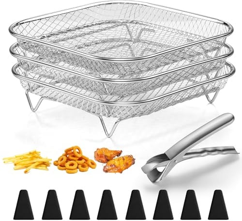 Herogo Airfryer Zubehör, 3-tlg Edelstahl Eckig Gitter für Heißluftfritteuse