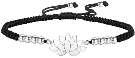 kkjoy Verstellbares Lotus Yoga Symbol Geflochtenes Seil Armband Edelstahl Handgefertigter Glücksbringer Inspirierender Blumenschmuck für Frauen Männer