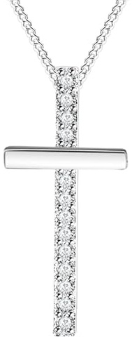 Löb 925 Silber Halskette Kreuz Anhänger Zirkonia Glitzer Steine Kreuzkette Damen Kette Kommunion Konfirmation Firmung Taufe Damen Kinder Mädchen Herren