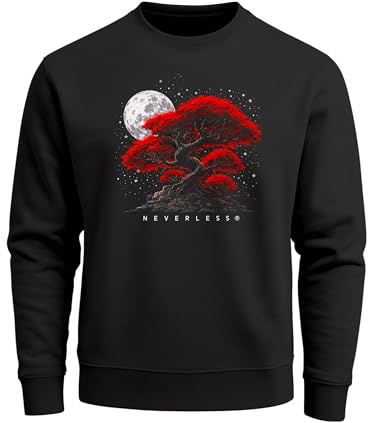 Neverless® Sweatshirt Herren Frontprint Bonsai Baum Japan Ästhetik Nature Vibes Pullover mit Print Fashion Streetwear