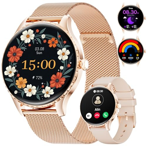 CHOOSETIME 7.99mm Ultra Dünn Smartwatch Damen mit Telefonfunktion, 1.32 AMOLED Smart Watch für Android/iOS, IP68 Wasserdicht Fitnessuhr, 270+ Ziffernblätter, Menstruationszyklus, Roségold