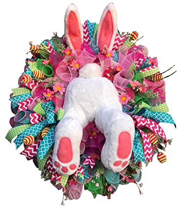 Türkranz Ostern Osterhase Kranz, Osterkranz Frühlingskranz für Die Haustür, Außen Osterdeko Ostergirlande mit Hasen, Frühling Osterkranz Osterhase Türkränze für Fenster, Wandaufhängung (A)