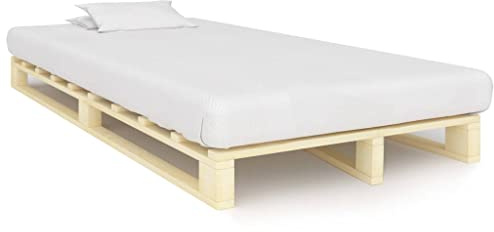 XHNIFBN Paletten-Bett 120x200 cm aus massivem Kiefernholz Naturfarben Robuster Lattenrost für Jugendzimmer und Gästezimmer mit einfacher Montage