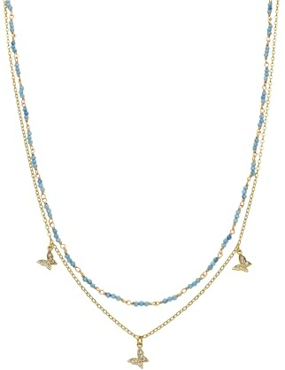 LUXENTER Halskette mit blauem Kristall, Finish in 18-karätigem Gold, Farbe Blau, Schmuck für Damen - Modell Zinli