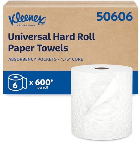 Kleenex® Universal Hard Roll Paper Towels, Bulk (50606), Hardwound 1.75 Core, Premium Absorbency Pockets™, White, (600'/Roll, 6 Rolls/Case, 3,600'/Case)