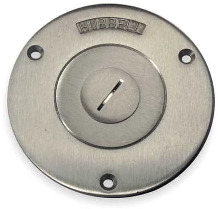 Hubbell Wiring Systems SA2525 Aluminum Round Floor Box Combination Single Service Cover, 3-7/8 Diameter, 2-1/8 x 3/4 Opening