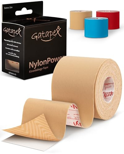 Gatapex Nylontape (5 cm x 5 m) Elastisches Kinesiologie-Tape aus Nylon, 200% dehnbar, schnelltrocknend, dünn, hautfreundlich und extra langlebig – für Sport, Training und Alltag