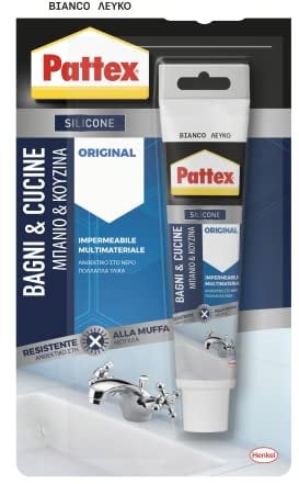Pattex Bagni Cucine Original Silicone Bianco Sigillante, Silicone Cucina e Bagno Resistente alla Muffa, Silicone Sigillante Impermeabile, Tubo da 50 ml