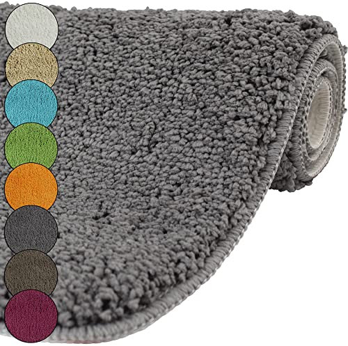 DILUMA | Badematte Rund Ø 60 cm Grau | Badteppich | Flauschiger Hochflor, Weich, rutschfest, Saugstark