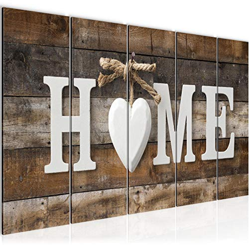 Runa Art Wandbild XXL Home Holz Wohnzimmer 200 x 80 cm Braun 5 Teilig - Made in Germany - 014755b