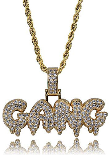 MoCa Halskette mit Anhänger in Mikro-Pavé-Optik, glitzernde Buchstaben, mit Kordel und kubanischer Gliederkette, Hip-Hop-Halskette Gold