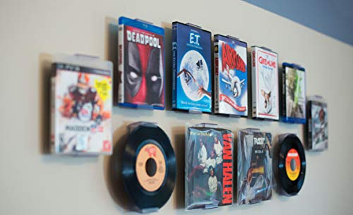 CollectorMount DVD Mount Video Game, 45 Record and Blu-Ray Shelf Stand and Wall Mount, Invisible and Adjustable, 2 Pack
