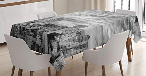 ABAKUHAUS Landschaft Tischdecke, New York Wolkenkratzer, Für den Inn und Outdoor Bereich geeignet Waschbar Druck Klar Kein Verblassen, 140 x 200 cm, Weiß Schwarz