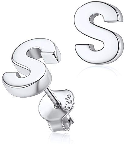 Silvora Petit Boucles d'Oreilles Lettre A-Z Argent 925 Sterling Clou d Oreille Mini Alphabet Anneau Mignon Bijoux Cadeau Soeur Copine BFF Meilleur Amie