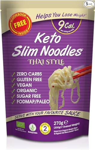 Eat Water Keto Slim Thai Style Noodles 270g (Pack of 5) – Organic Konjac Shirataki Noodles, Low Calorie Food, Zero Carb, Gluten-Free, Fat-Free, Vegan, High Fibre Ready to Eat Asian Style Noodles