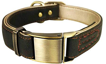 feiling Hundehalsband Leder Große Hunde Klickverschluss Einstellbare Lederhalsband für Kleine Mittelgroße Hunde Halskette Hundehalsung Hundeband (L : 35-52cm, Dunkelgrün)