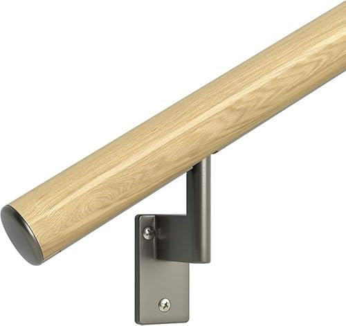Handlauf, 91,4 cm, komplettes Set, nur für den Innenbereich, echte rote Eiche, verbunden mit Aluminiumkern, 2 lackierte Champagnerhalterungen + bündige Endkappen, 4,1 cm rund