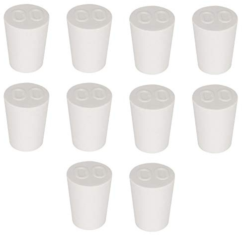 Labasics 10PK 00# Solid Rubber Stoppers - Size: 11mm Bottle, 15mm Top, 19mm Length - White Tapered Lab Seal Rubber Stoppers