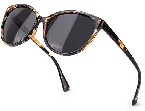 TJUTR Retro Polarised Sunglasses Womens Fashion Cat Eyees Ladies Anti-Glare Driving Shades with UV Protection (Floral Frame/Grey Polarized Lens)