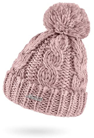 Neverless® Damen Mütze Grobstrick Strick-Bommel Pudelmütze Zopfstrickmuster Wintermütze Umschlag rosa Unisize