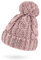 Neverless® Damen Mütze Grobstrick Strick-Bommel Pudelmütze Zopfstrickmuster Wintermütze Umschlag rosa Unisize