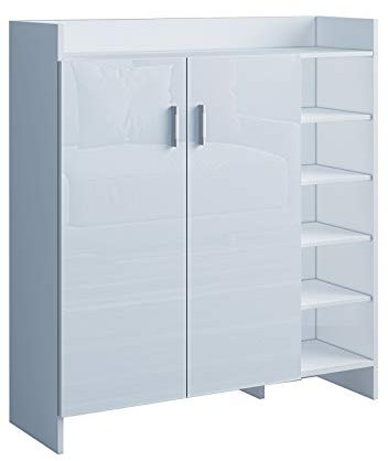 Schuhschrank Weiß Hochglanz Schuhregale mit 5 Klappen 2-Türig 4 Fächer Kommode Dielenschrank Schuhkommode Flur Wohnzimmer