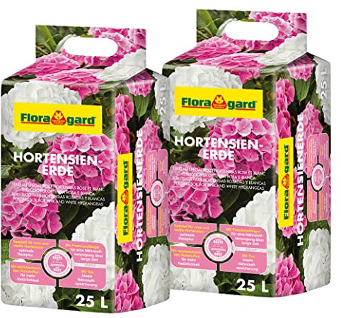 Floragard Hortensienerde roas/weiß 2x25 L - zum Pflanzen und Umtopfen - für Beet- und Kübelbepflanzung