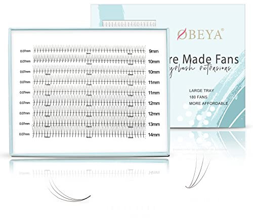 Obeya 9 Lines Premade Fans 0.07mm D curl 3D Volume Eyelash Extensions 9mm 10mm 11mm 12mm 13mm 14mm Pre fanned Lashes Extension Pre made Fan Russian Lashes (3D 0.07 D mix)