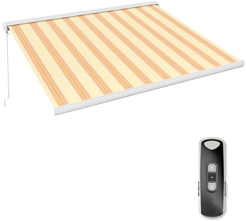 paramondo Markise Kassettenmarkise Curve 2000 Gelenkarmmarkise Balkon Terrasse Sichtschutz, mit jarolift Funkmotor & Funkhandsender, 495 x 350 cm, Gestell Weiß, Stoff Multi Sand-Orange