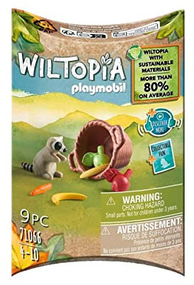 PLAYMOBIL WILTOPIA 71066 Waschbärbaby aus nachhaltigem Material inklusive vielen Zubehör und Tier-Sammelkarte mit QR-Code und spannenden Audio-Content, ab 4 Jahren