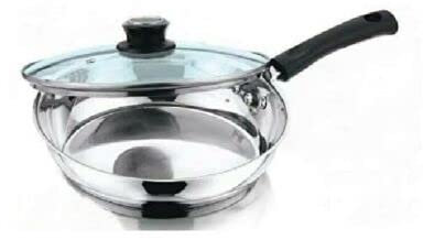 Nobel Stainless Steel Triple ply with Vented Glass Lid Fry Pan, Saucepan (Induction Friendly), Silver (20 cm. Induction FryPan Glass Lid)