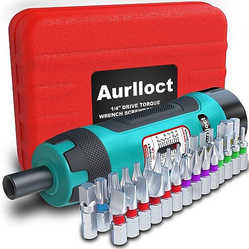 Aurlloct Torque Screwdriver Wrench Set, 0.4-2.4 Nm, 31-Piece Bit Set with 1/4 Hex to 1/4 Socket Adapter