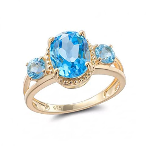 ACGZBD Ring aus 925er Sterlingsilber für Damen Mystic Natural Blue Topaz 4 Karat Edler Schmuck