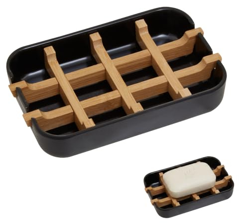 Premier Housewares Elegantly Pure Bamboo Fiber Soap Dish/Minimalist Black Intersecting Lines Soap Dish/Biodegradable Soap Dish Dimensions W13 x D9 x H3cm.