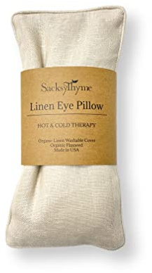 Sacksy Thyme Organic Linen Eye Pillow - Lavender & Flaxseed for Relaxation, Yoga, Stress Relief - Microwavable Heating Pad & Cool Compress - Made in USA - Gifts for Meditation - (Unscented)