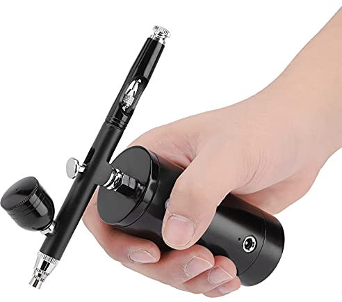 LiebeWH 0.3MM Mini Air Compressor Hobbyist Edition Spray Gun Airbrush Set 7CC Capacity Mini Airbrush with Compact Compressor for Painting (Black)
