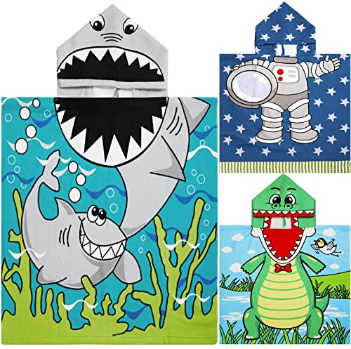 Chumia Strandponcho mit Kapuze, für Kleinkinder, Schwimmbad, Badetücher mit Kapuze, dickere Baumwolle, saugfähig, für Jungen und Mädchen, 150 x 76 cm, 3 Stück