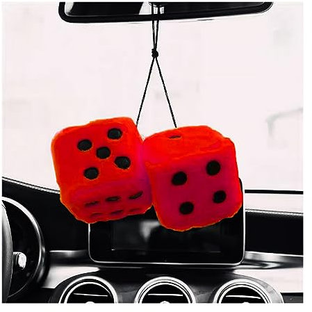 JNNJ Auto Plüschwürfel Aufhängen, Hängende Pelzige Würfel Weiche Plüschwürfel Anhänger Mit Saugnapf Dekoration, Flauschig Für Autospiegel Zubehör Zum Aufhängen(Rot)
