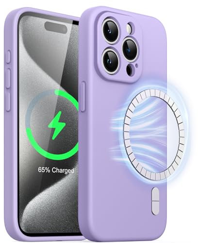 JETech Magnetic Silicone Case for iPhone 15 Pro 6.1-Inch, Compatible with MagSafe, Phone Cover with Camera Lens Full Protection (Light Purple)