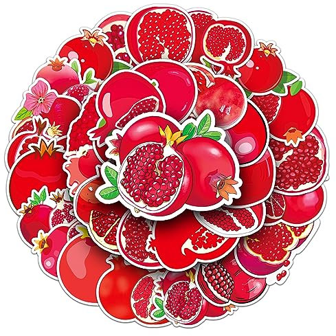 50Pcs Red Pomegranate Stickers Laptop Car Scrapbook Phone Skateboard Suitcase Luggage Bike Fruit Stickers Vinyl Waterproof Aesthetic Personalised Stickers for Teens Boys Girls Adults Children