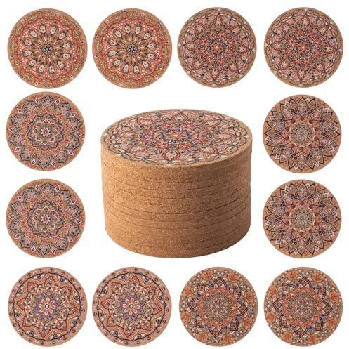 STARUBY 12 Stück Korkuntersetzer, Kork-Untersetzer für Getränke, Untersetzer für den Couchtisch, Saugfähige für Küche und Esszimmer Dekoration, rund 10cm im Durchmesser Blume3